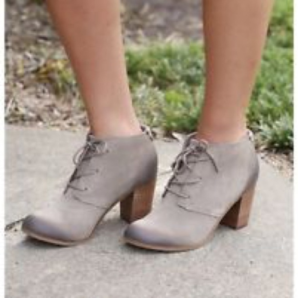 TOMS Lunata Taupe Suede Lace-up Bootie